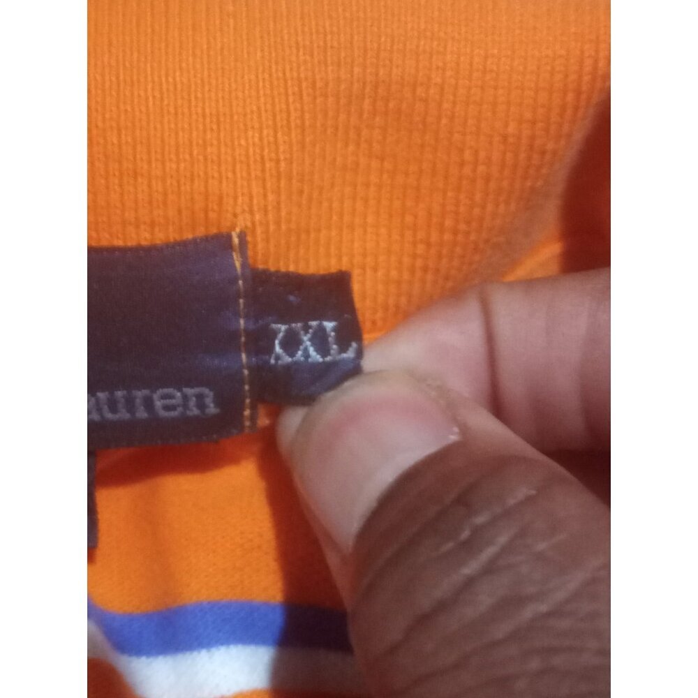 Polo Ralph Lauren Polo Shirt Mens 2XL Orange Blue White Striped Short Sleeve - Picture 10 of 12